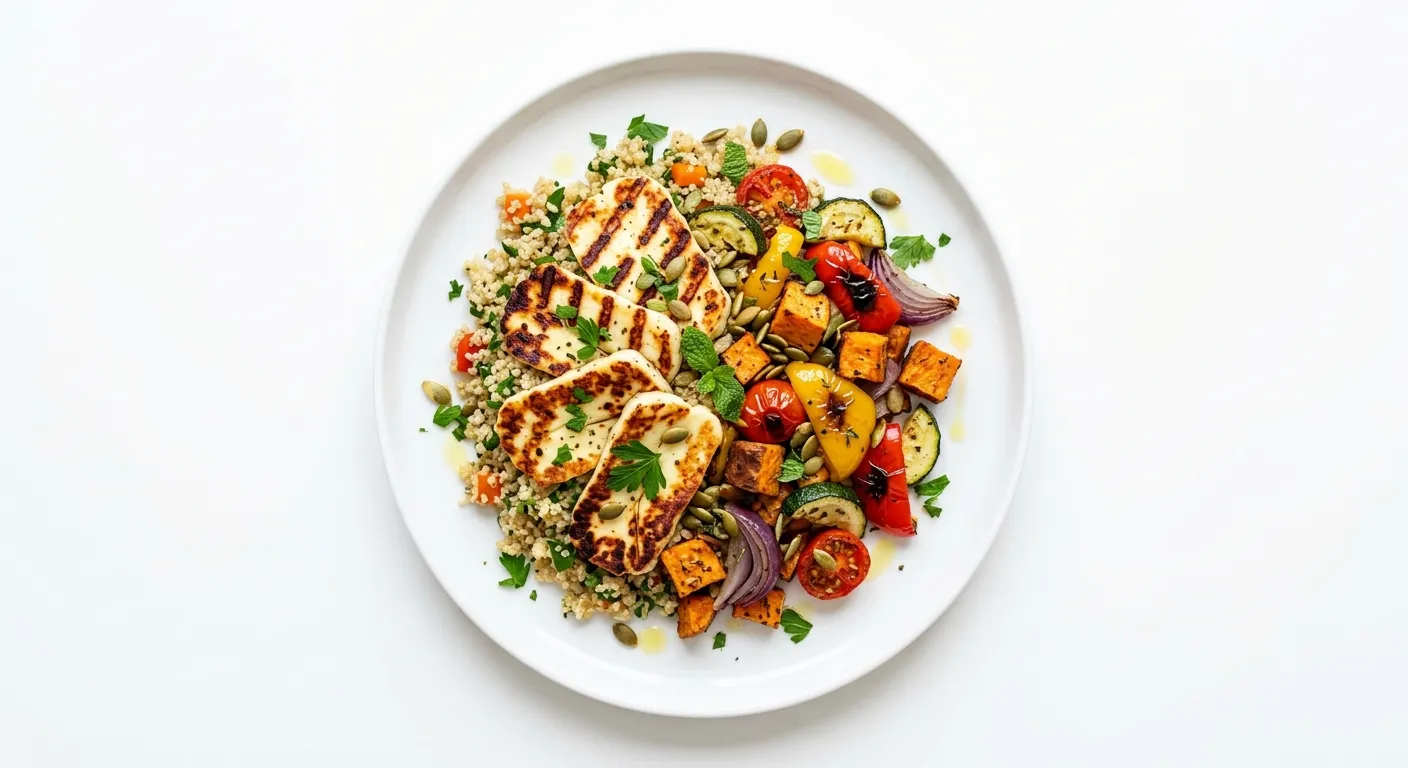 Grilled Halloumi with Quinoa and Roasted Vegetables