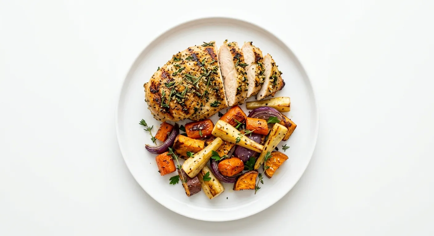 Grilled Herb-Crusted Chicken with Roasted Root Vegetables