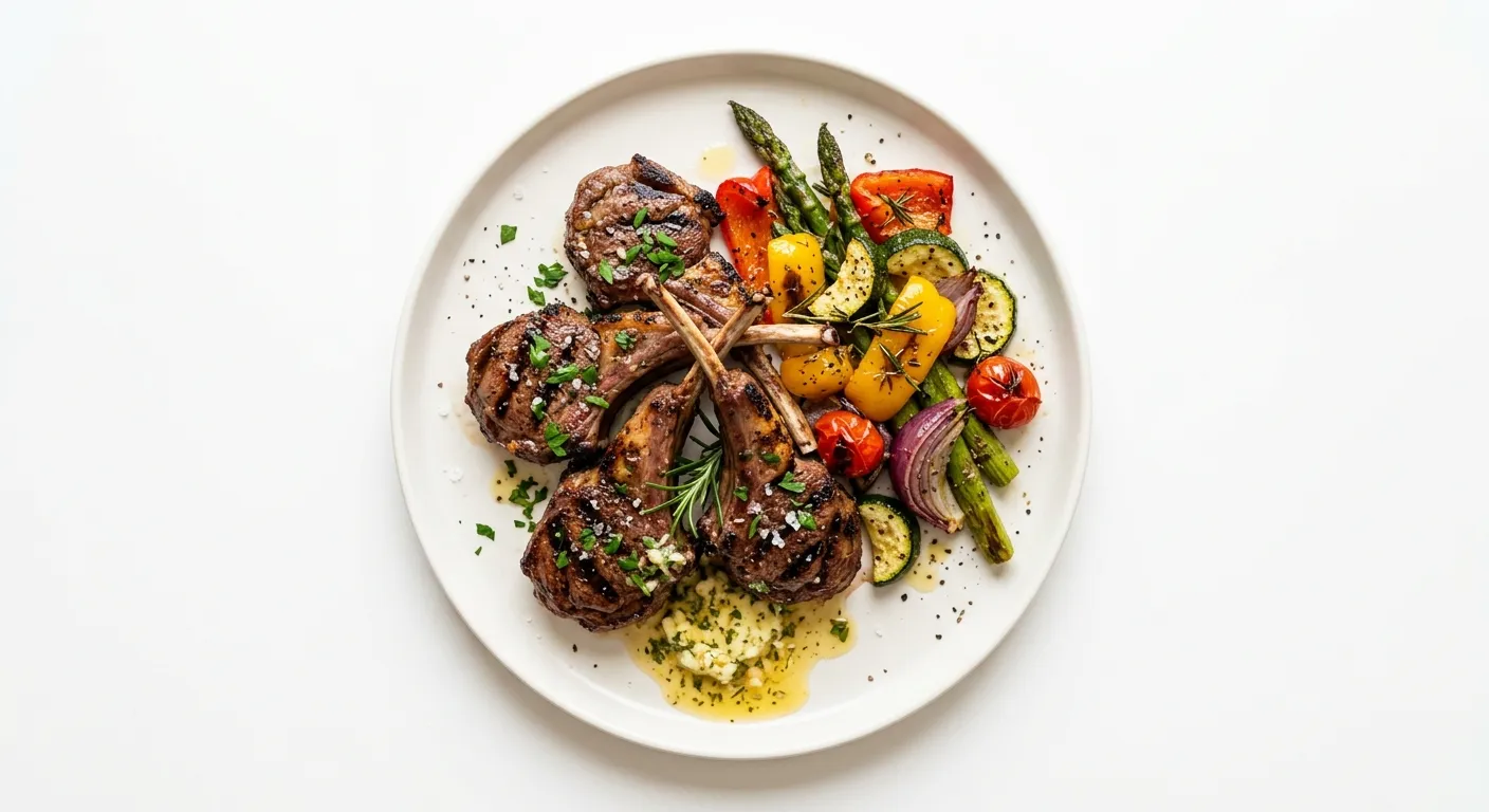 Keto Grilled Lamb Chops with Garlic Butter and Roasted Vegetables