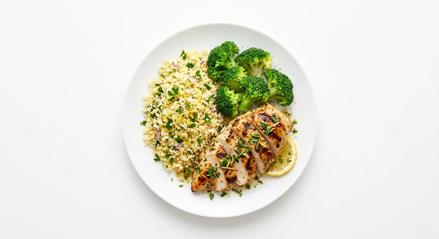Grilled Lemon Herb Chicken with Couscous and Steamed Broccoli
