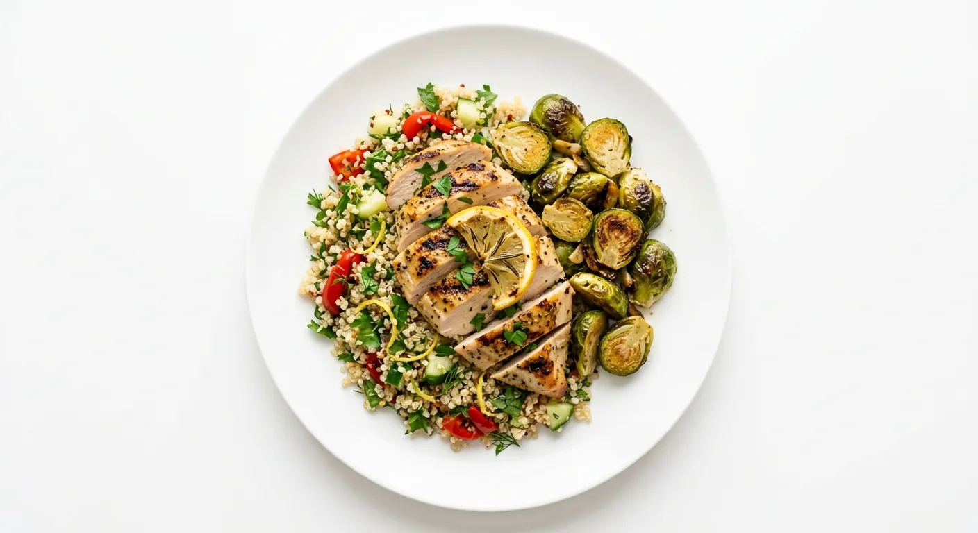 Grilled Lemon Herb Chicken with Quinoa and Roasted Brussels Sprouts