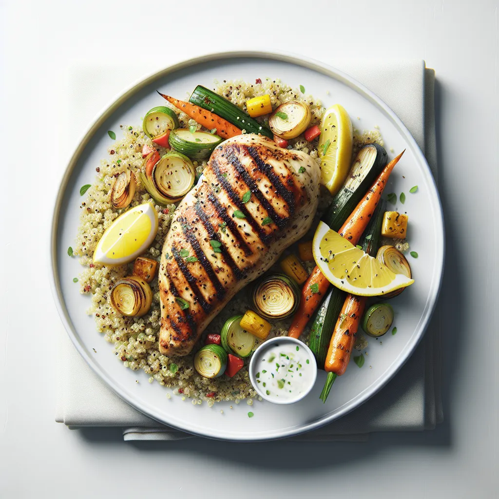 Grilled Lemon Herb Chicken with Quinoa and Roasted Vegetables