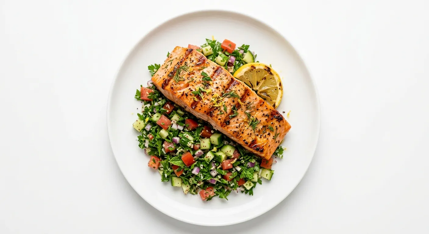 Grilled Lemon Herb Salmon with Quinoa-Free Tabbouleh
