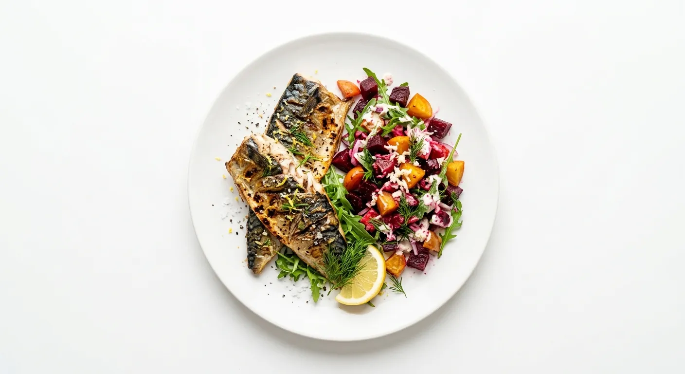 Grilled Mackerel with Beetroot and Horseradish Salad