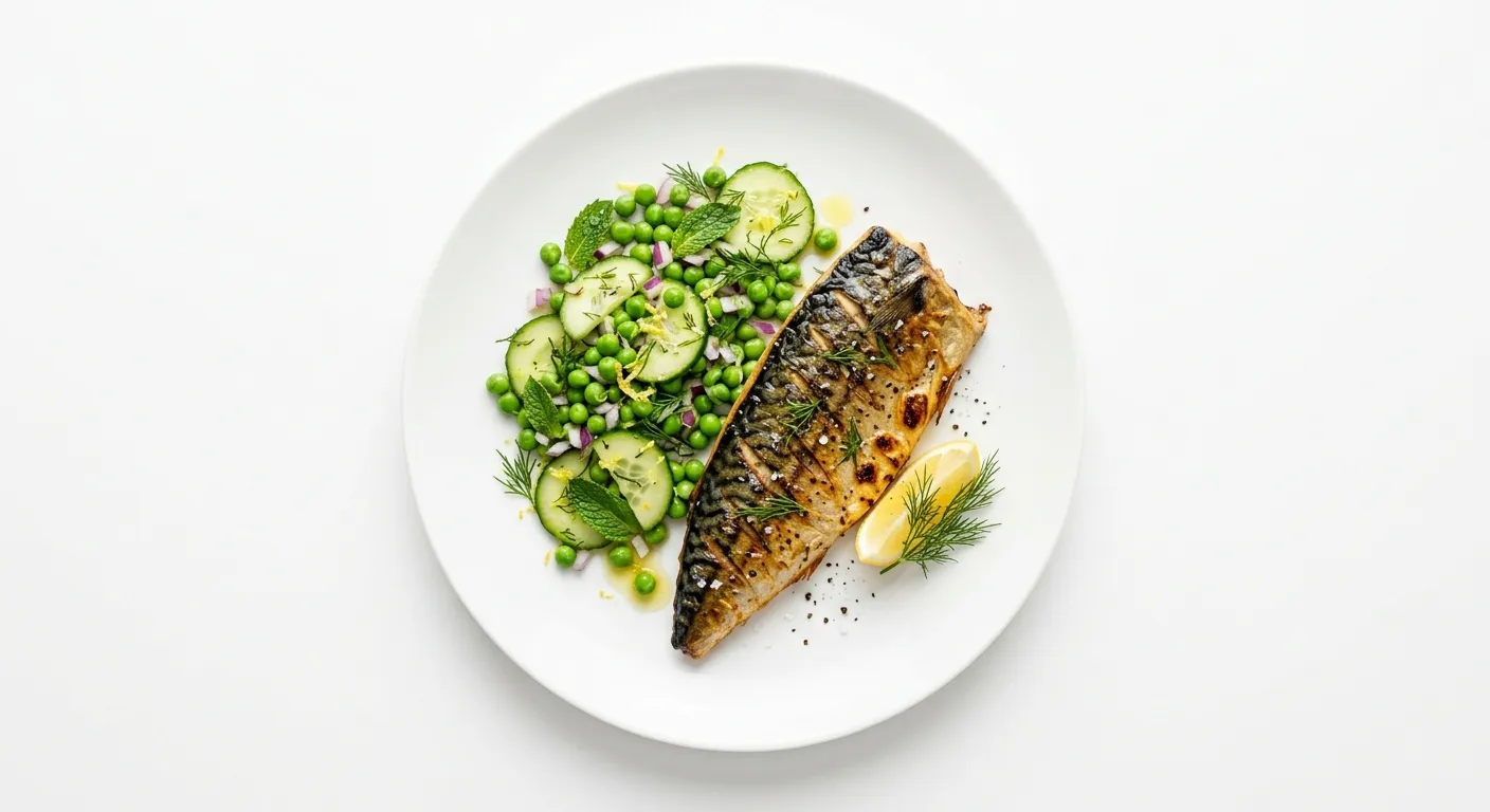 Grilled Mackerel with Pea and Cucumber Salad