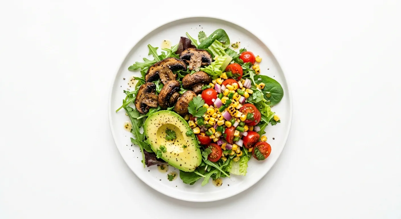Grilled Mushroom and Avocado Salad with Tomato Corn Salsa