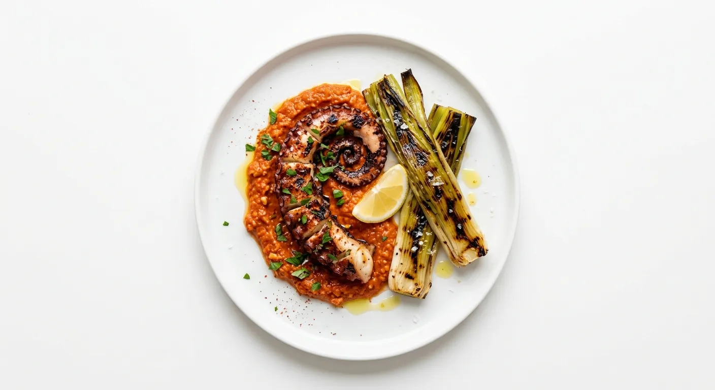 Grilled Octopus with Romesco Sauce and Charred Leeks