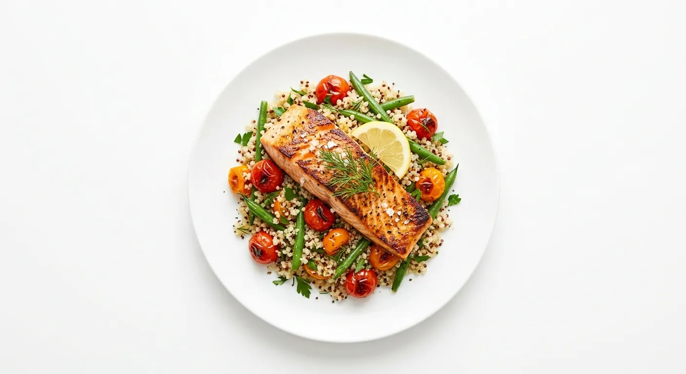 Grilled Salmon with Cherry Tomato and Green Bean Quinoa