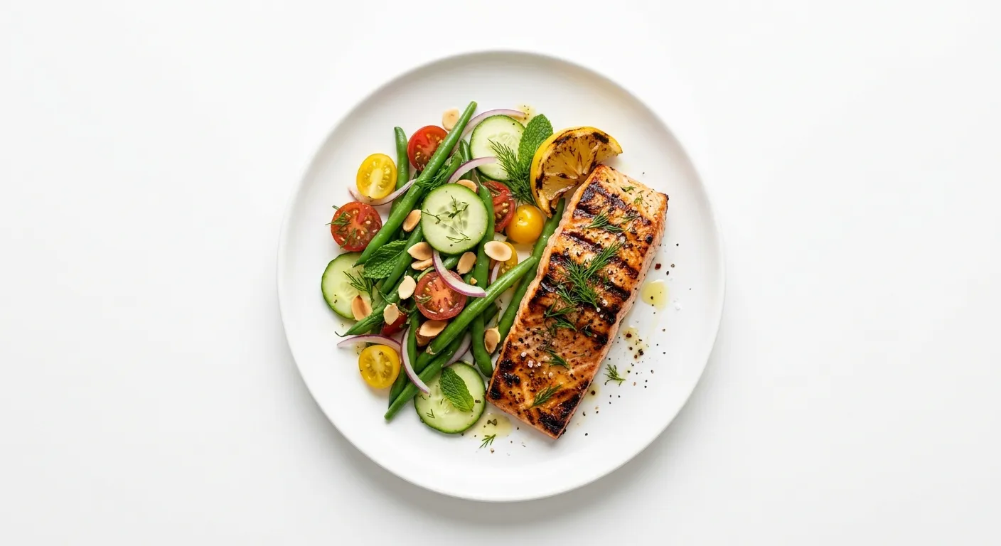 Grilled Salmon with Cucumber and Green Bean Salad