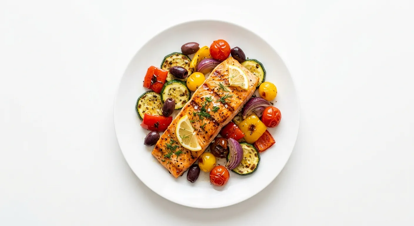 Spicy Grilled Salmon with Mediterranean Vegetables