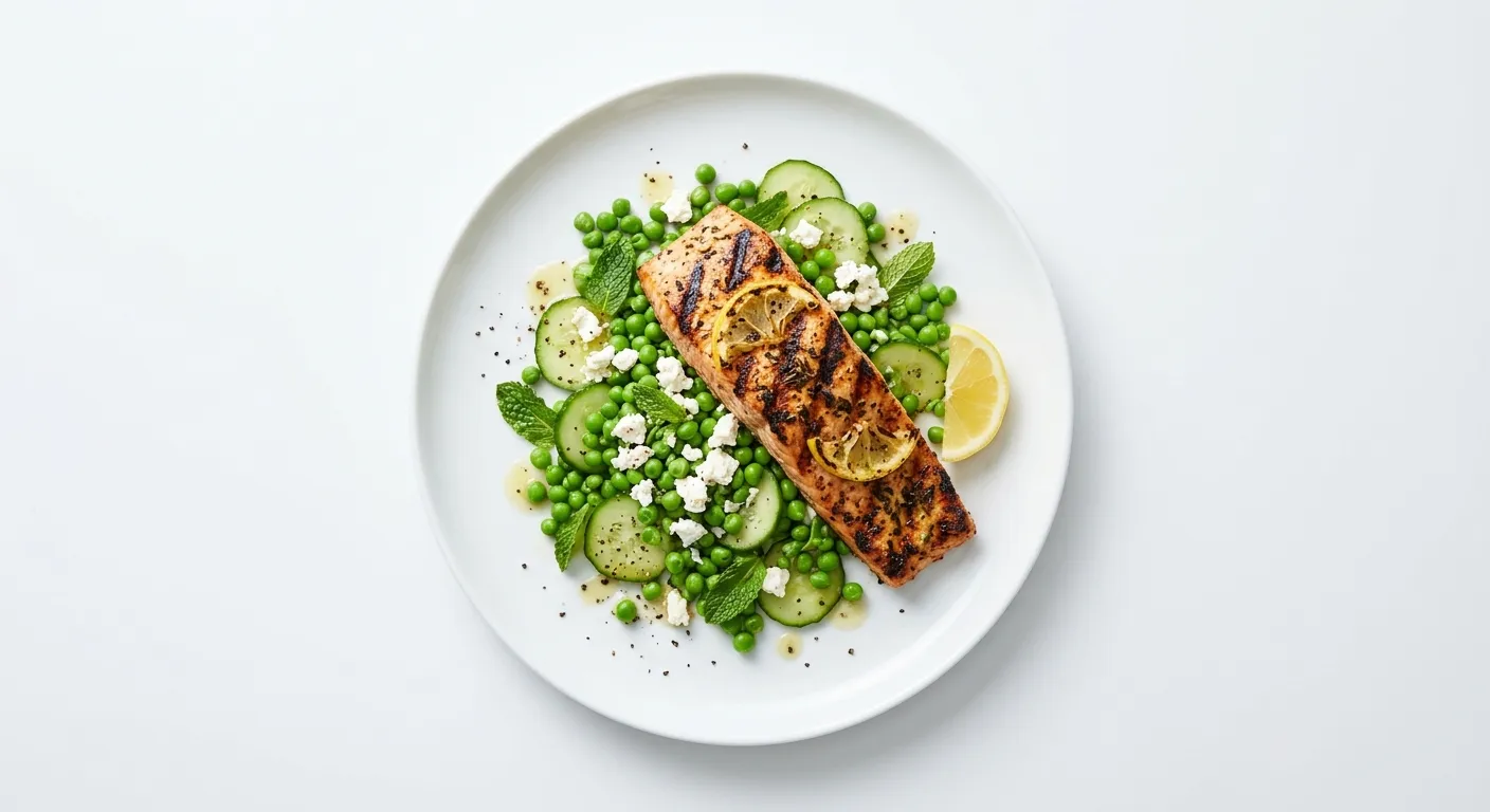 Grilled Salmon with Pea and Cucumber Salad
