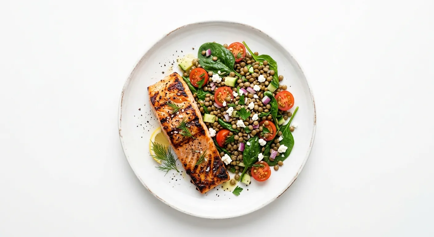 Grilled Salmon with Spinach and Lentil Salad