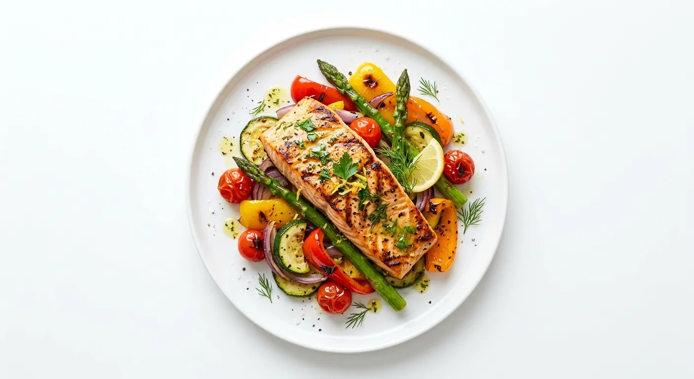 Grilled Salmon with Autumn Vegetable Medley