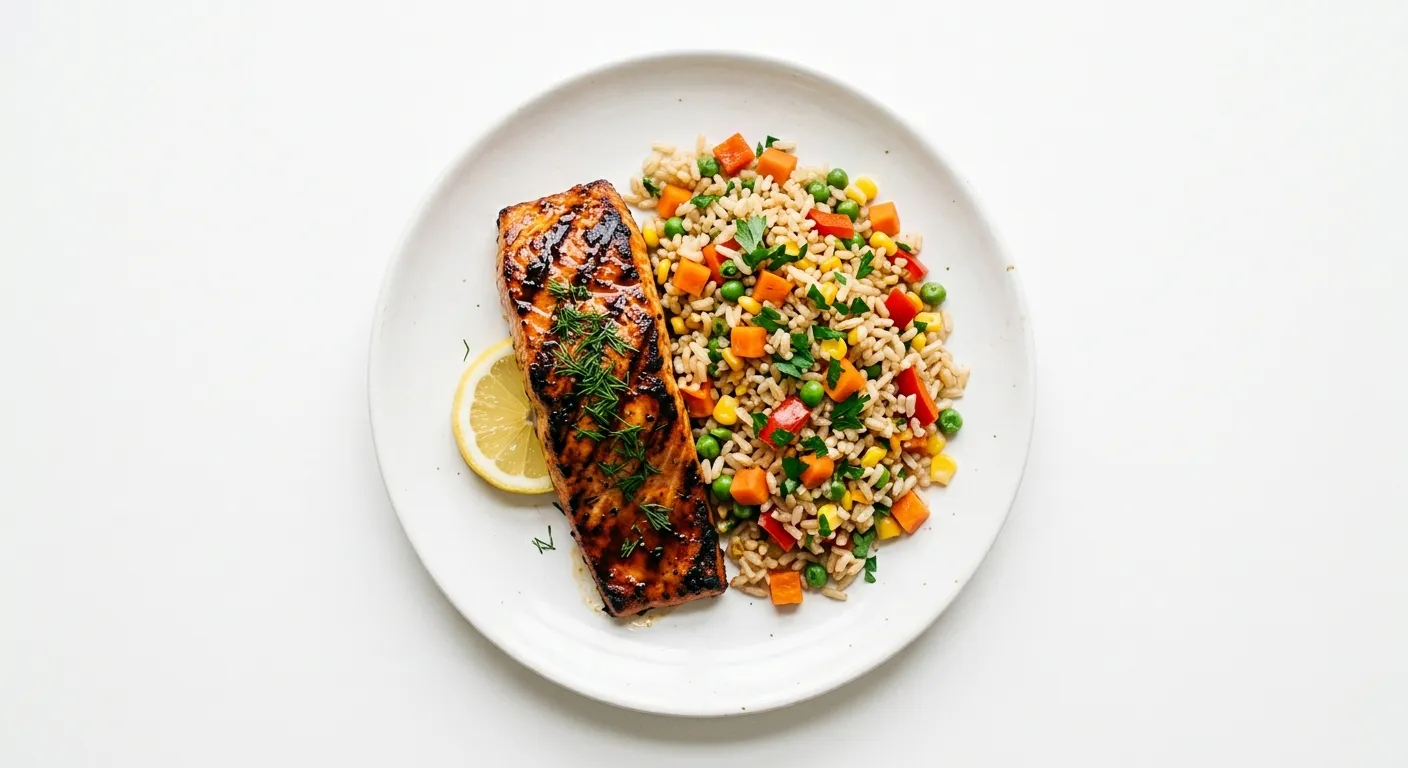 Grilled Salmon with Autumn Vegetable Pilaf