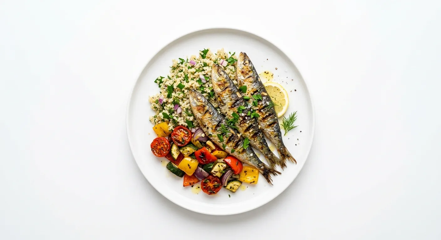 Grilled Sardines with Quinoa and Roasted Vegetables
