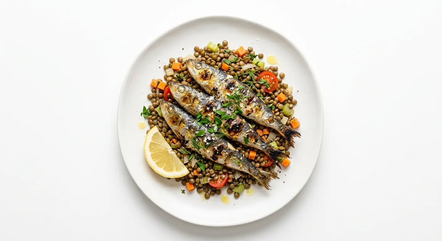 Grilled Sardines with Warm Lentil Salad