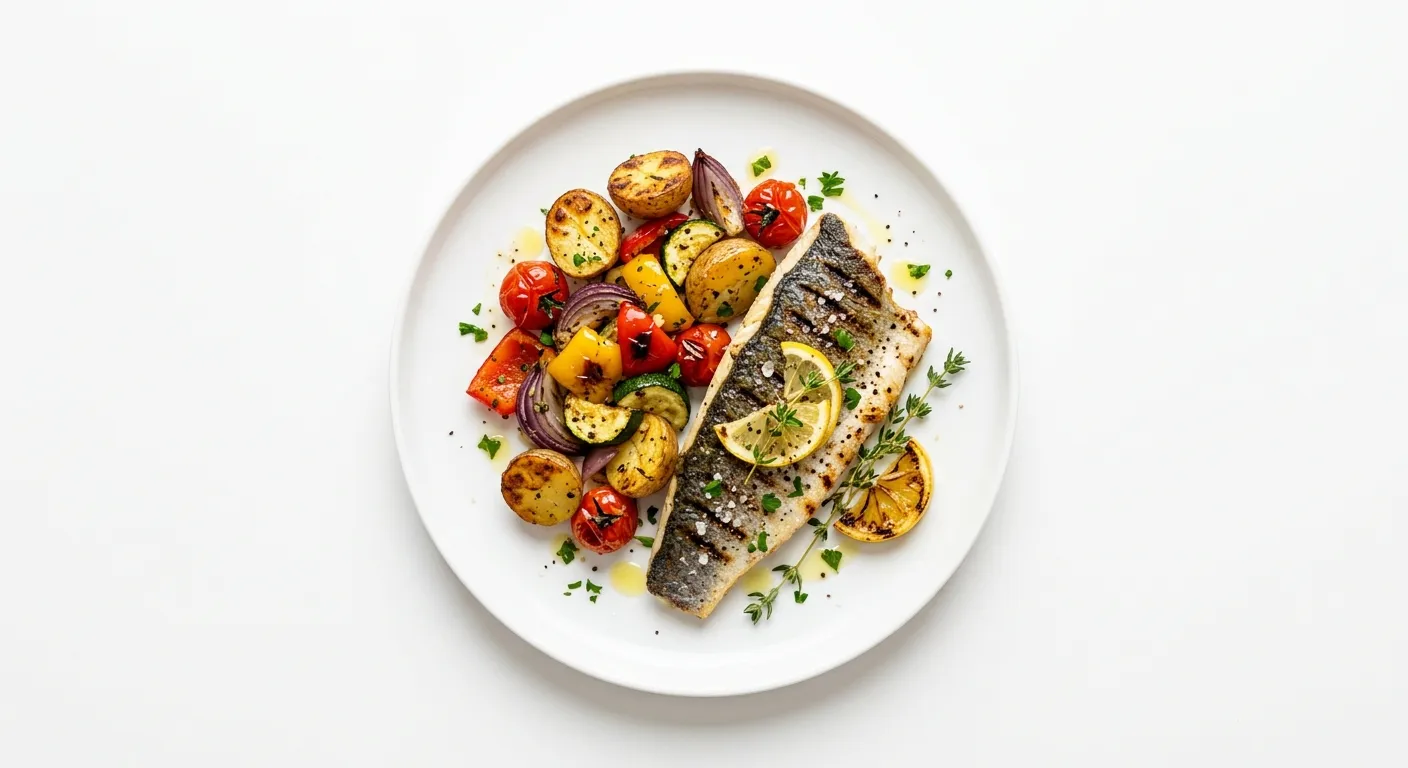 Spicy Grilled Sea Bass with Roasted Vegetables
