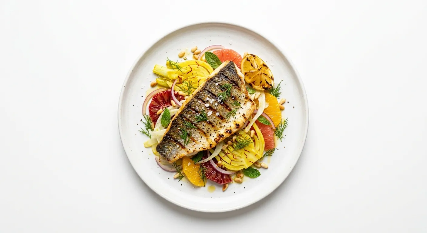 Grilled Sea Bass with Saffron-Infused Fennel and Citrus Salad