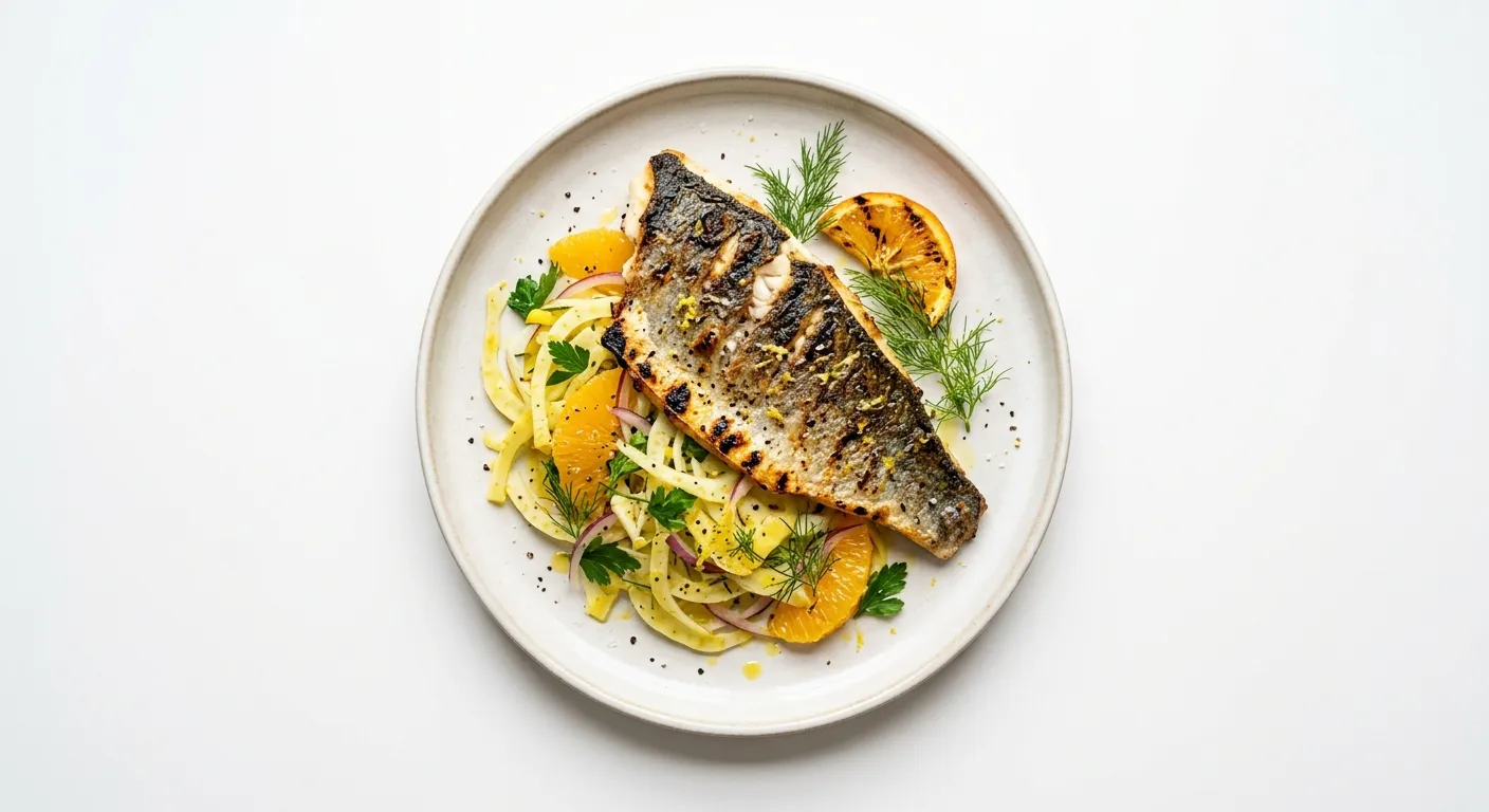 Grilled Sea Bass with Saffron-Infused Fennel and Orange Salad