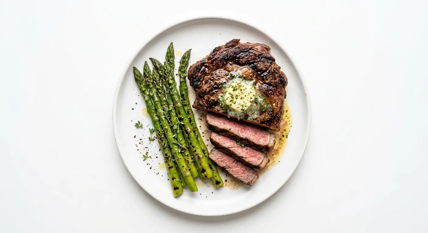 Keto Grilled Steak with Garlic Butter and Asparagus