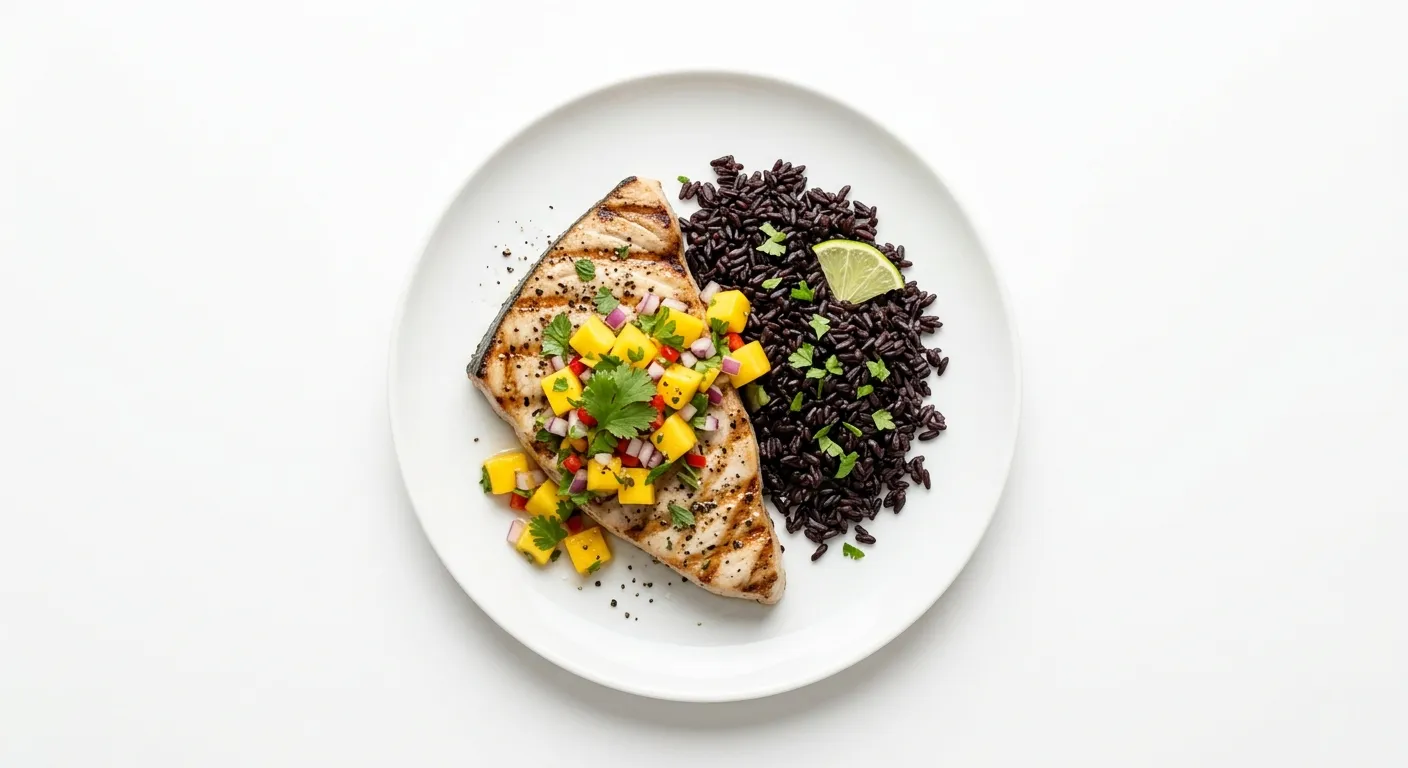 Grilled Swordfish with Mango Salsa and Black Rice
