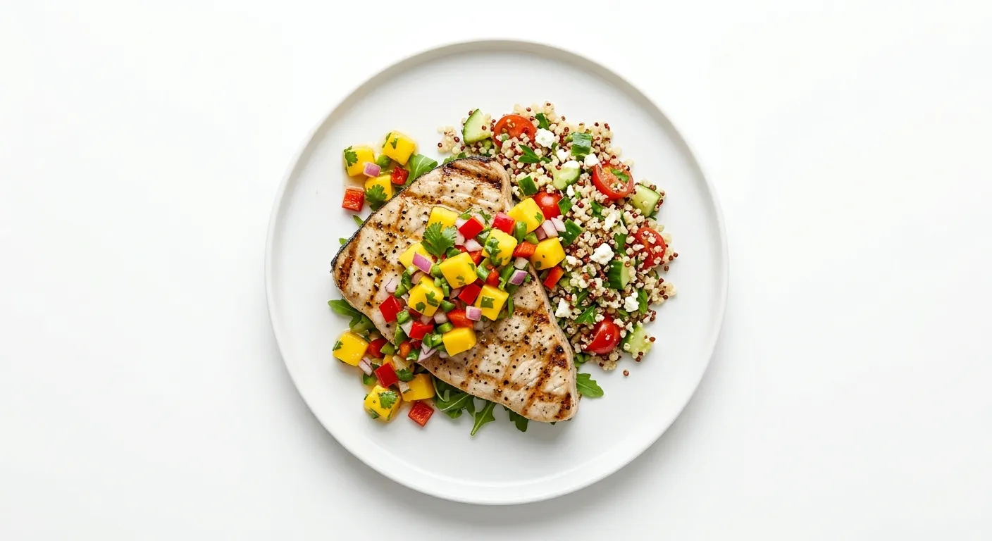 Grilled Swordfish with Mango Salsa and Quinoa Salad