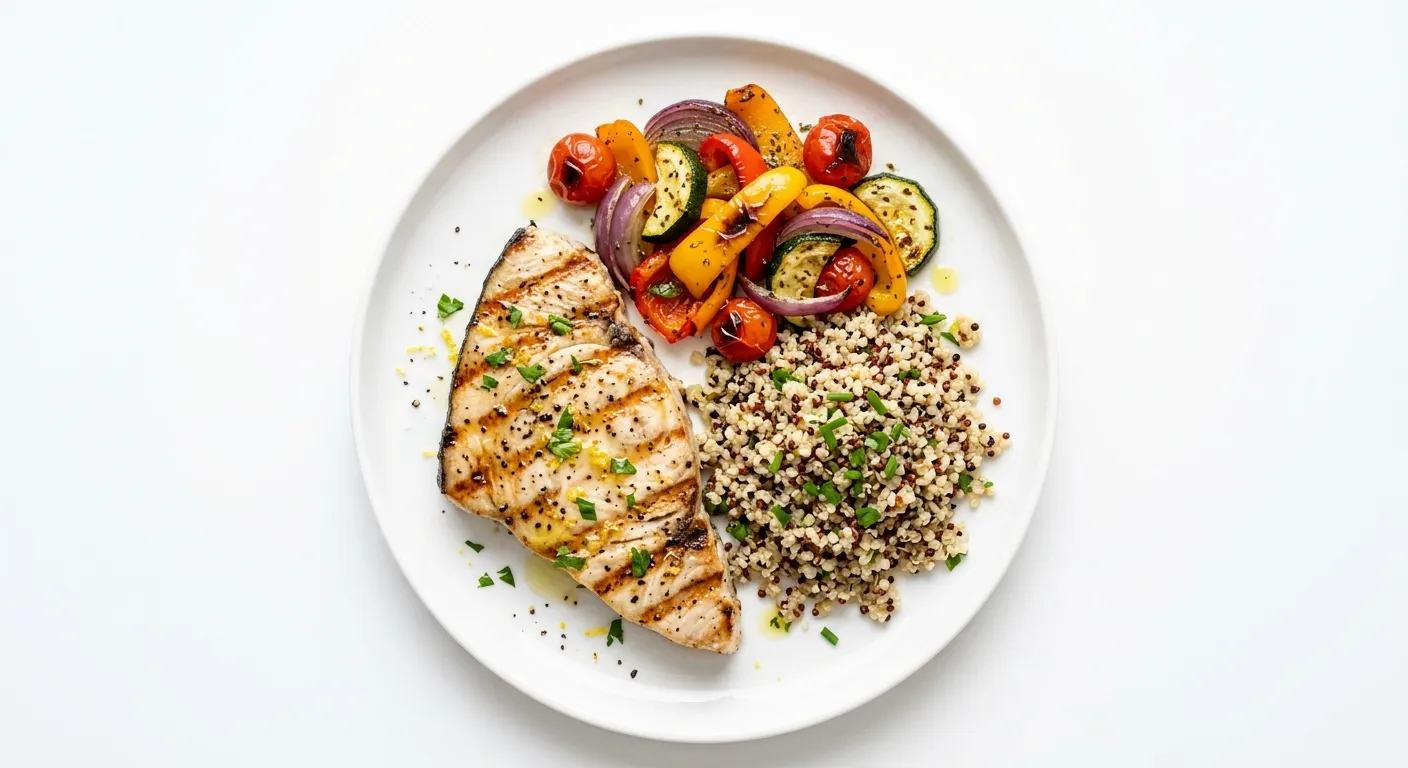 Grilled Swordfish with Quinoa and Roasted Vegetables