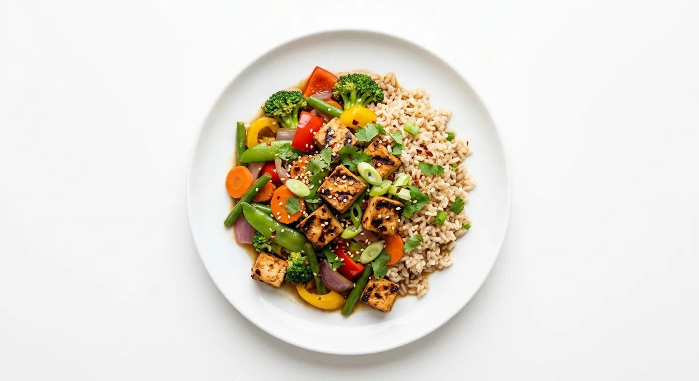 Grilled Tofu and Vegetable Stir-Fry with Brown Rice