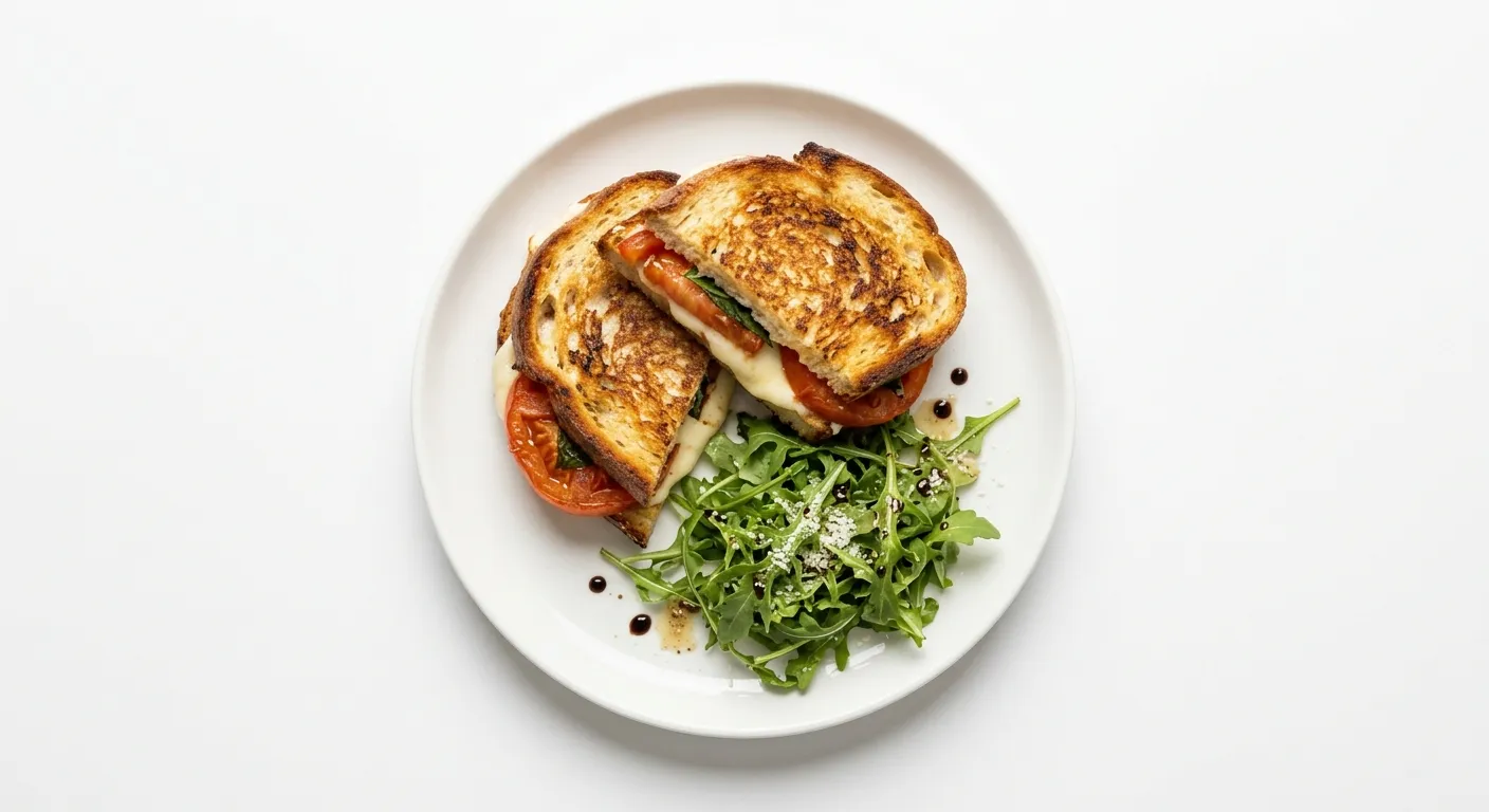 Grilled Tomato and Mozzarella Sandwich with Arugula Salad