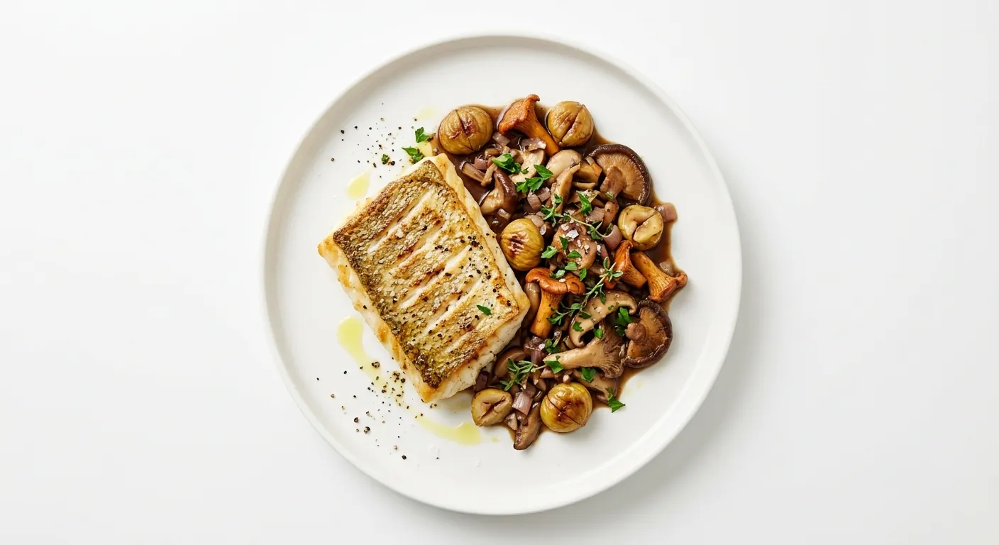 Grilled Turbot with Chestnut and Mushroom Ragout