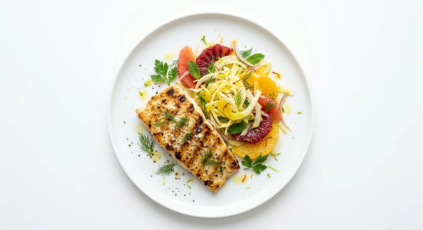 Grilled Turbot with Saffron-Infused Fennel and Citrus Salad