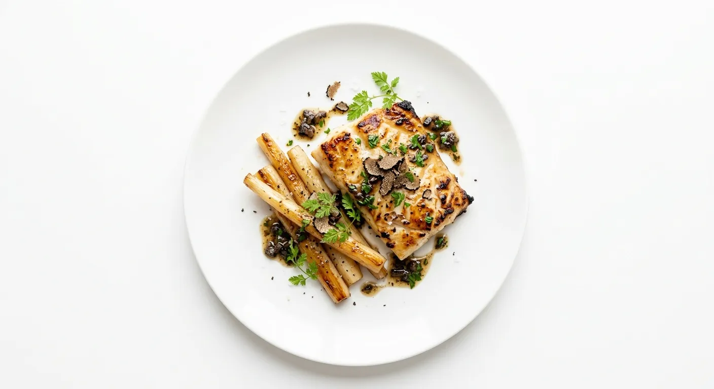 Grilled Turbot with Salsify and Black Truffle Vinaigrette