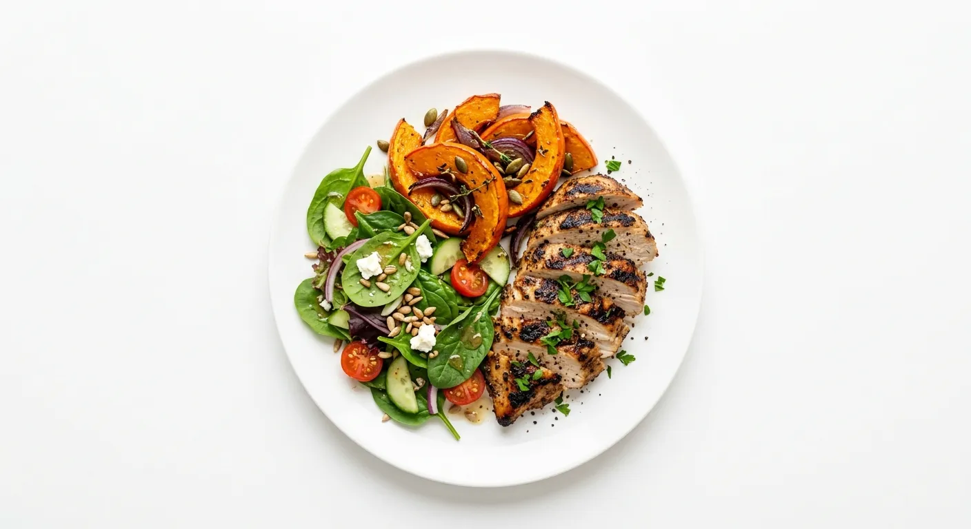Grilled Turkey Breast with Roasted Pumpkin and Spinach Salad