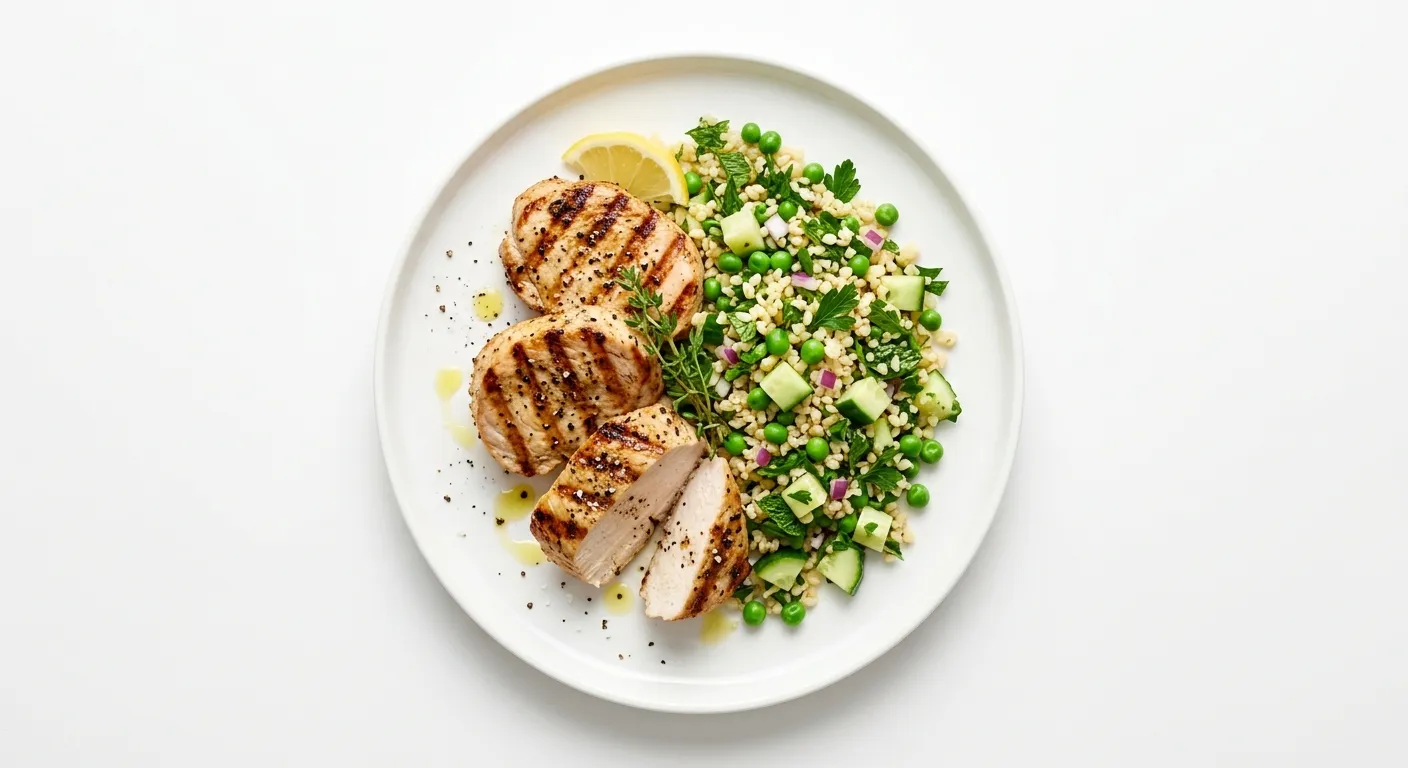 Grilled Turkey with Pea and Cucumber Tabbouleh
