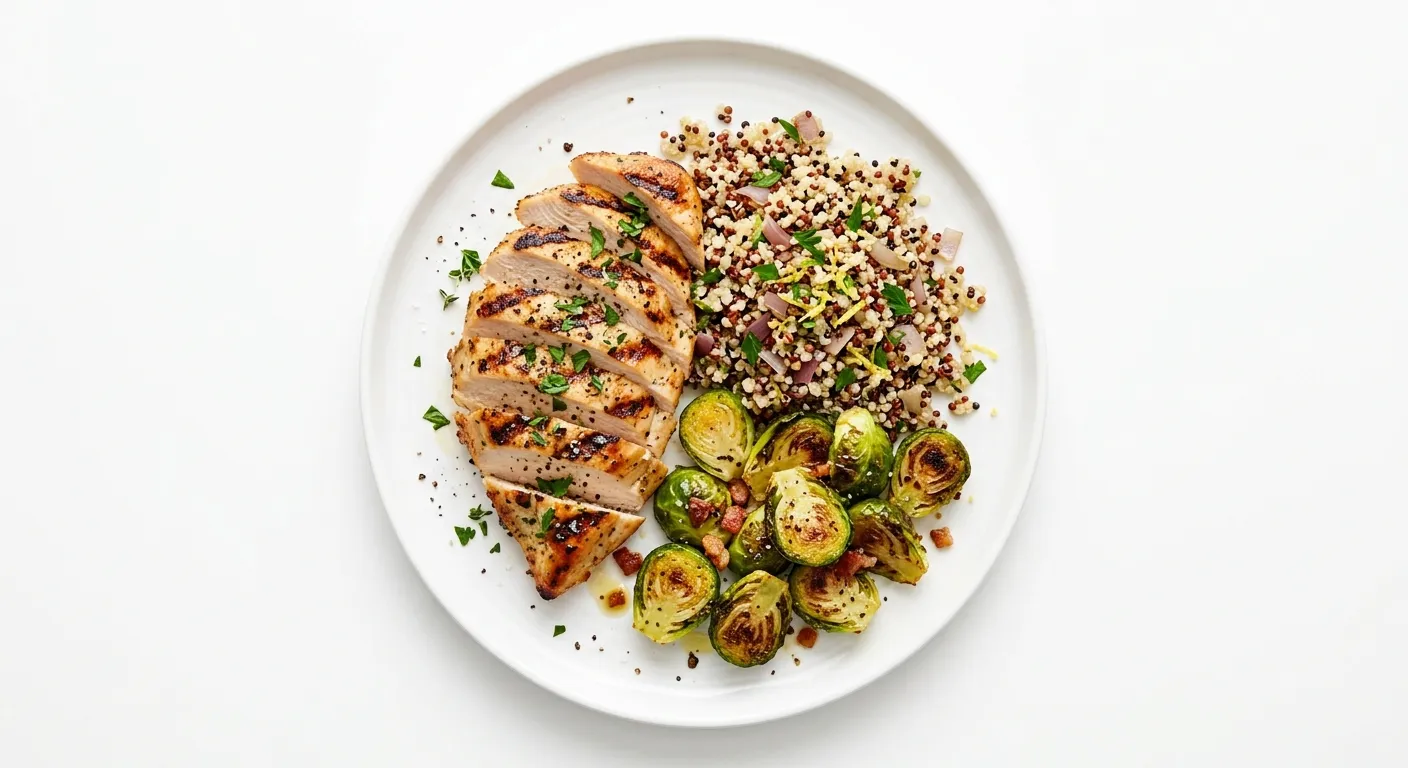 Grilled Turkey with Quinoa and Roasted Brussels Sprouts
