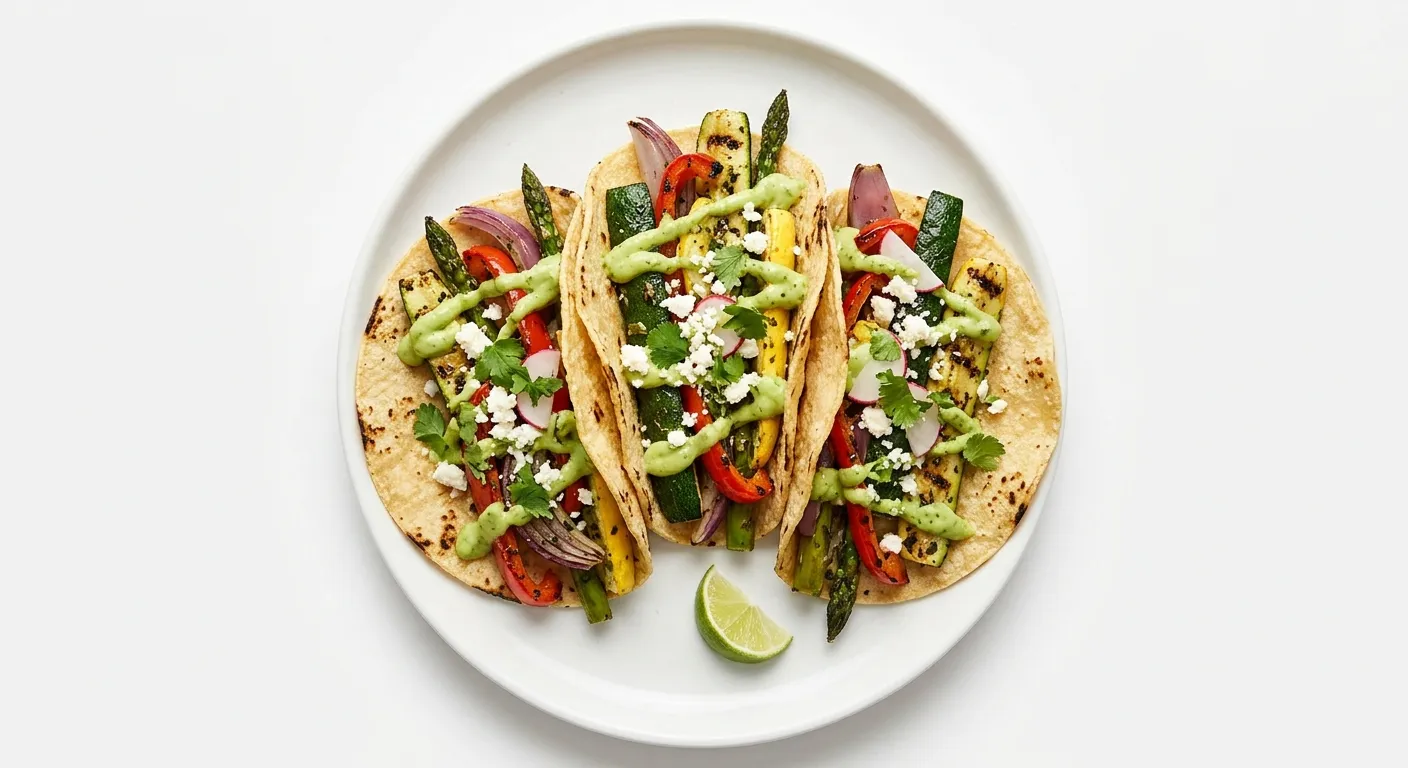 Grilled Vegetable Tacos with Avocado Cream