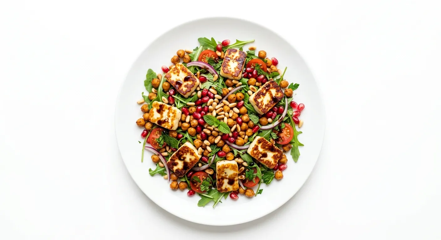 Halloumi Chickpea Pomegranate Salad