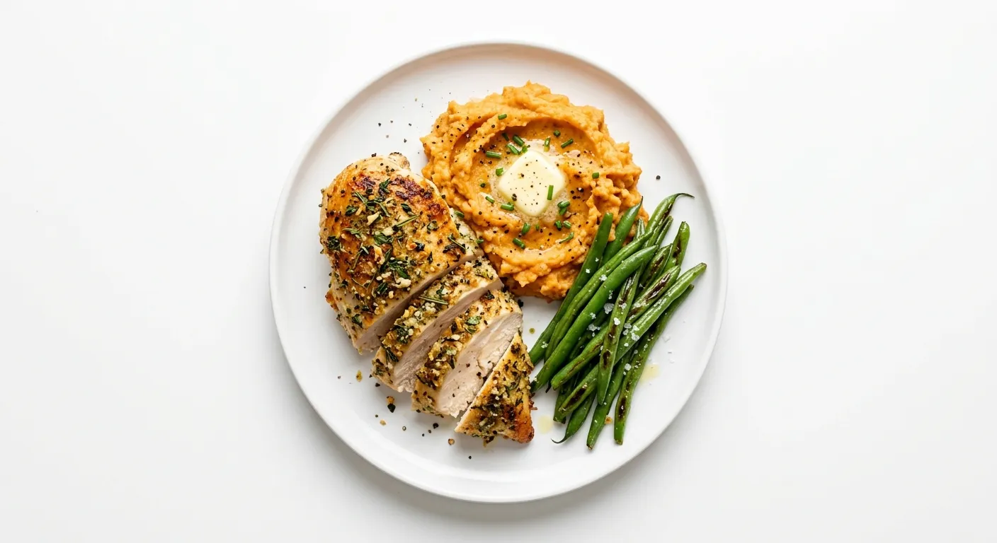 Herb-Crusted Baked Chicken with Sweet Potato Mash