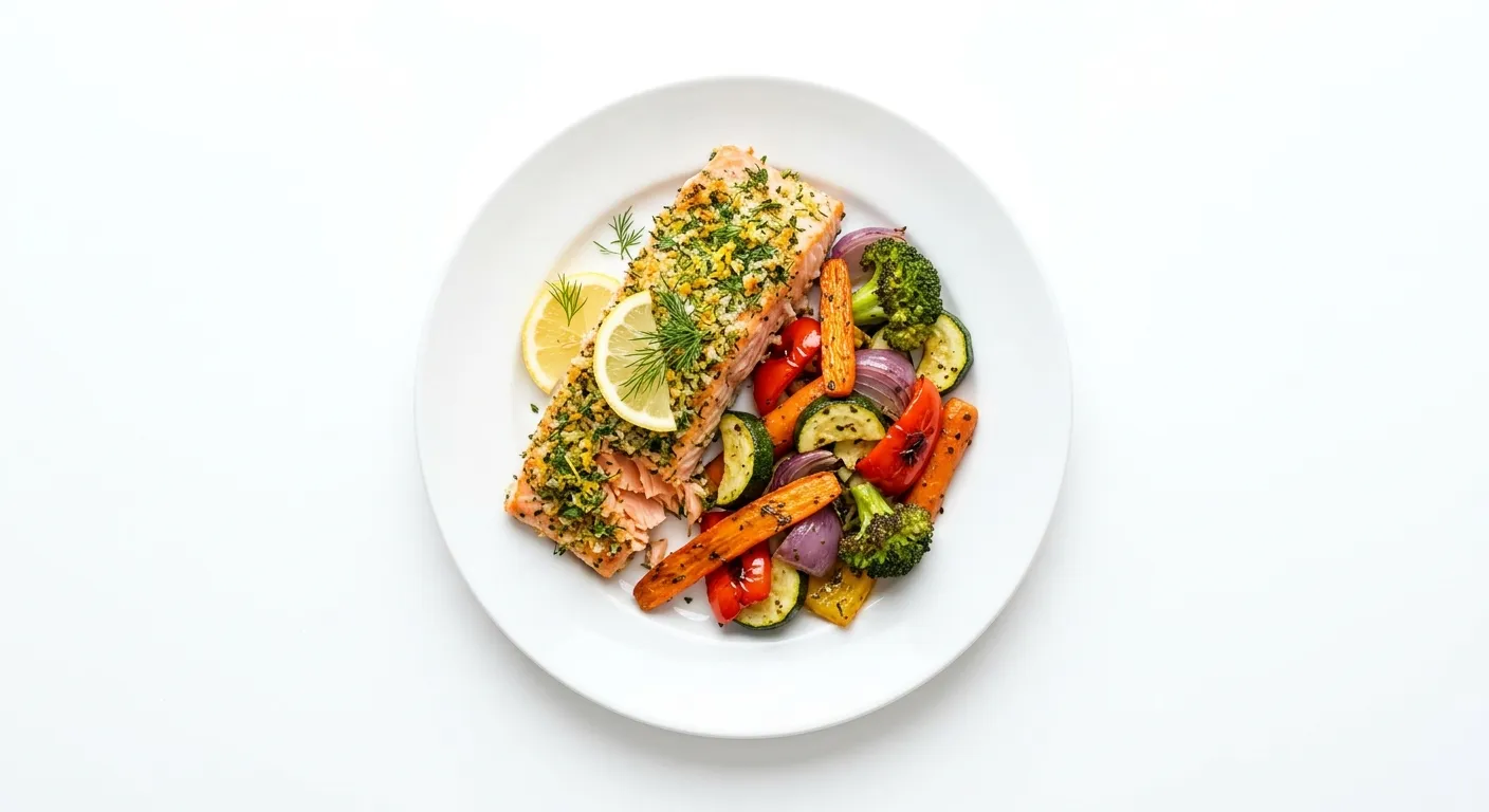 Herb-Crusted Baked Salmon with Roasted Vegetables