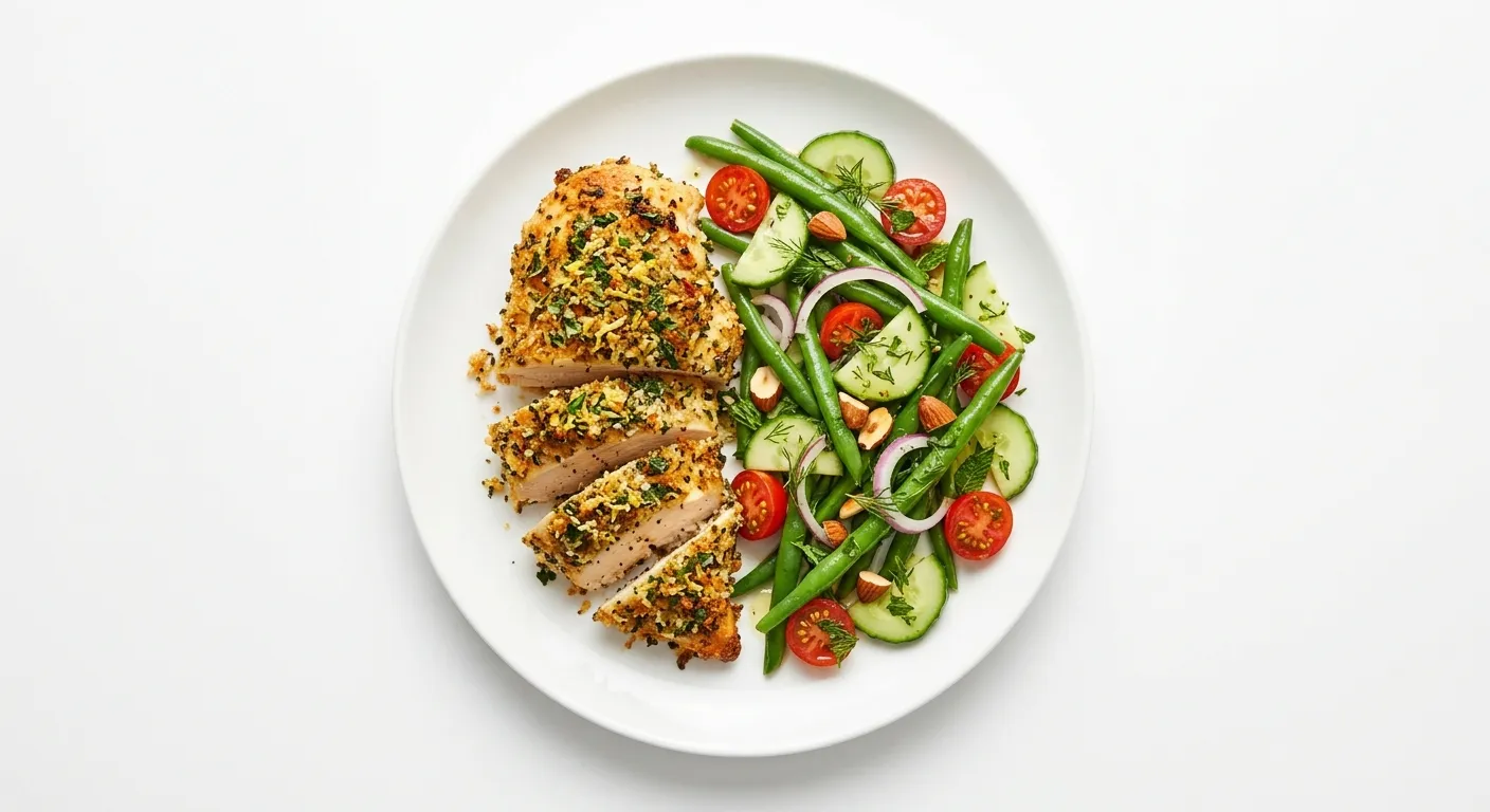 Herb-Crusted Chicken with Cucumber and Green Bean Salad