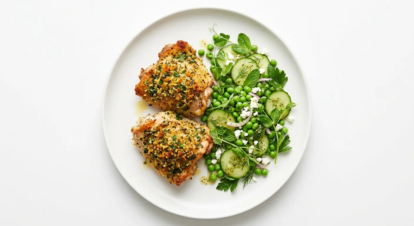 Herb-Crusted Chicken with Pea and Cucumber Salad