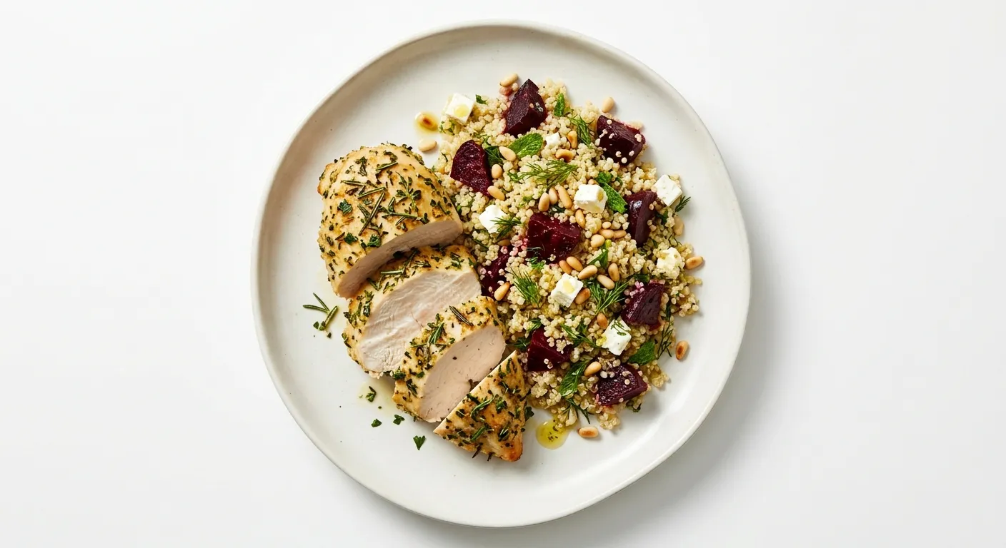 Herb-Crusted Chicken with Roasted Beetroot and Quinoa Salad