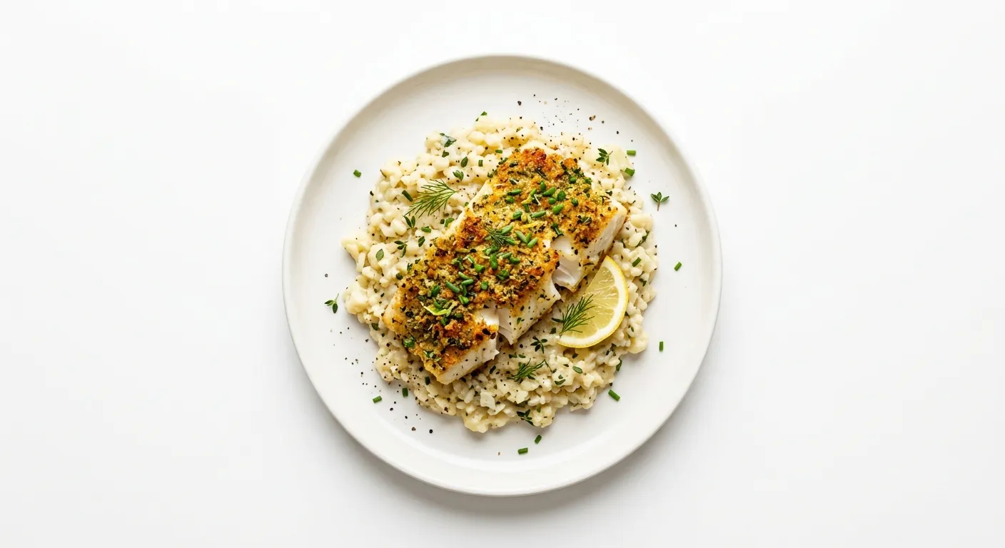 Herb-Crusted Cod with Cauliflower Risotto