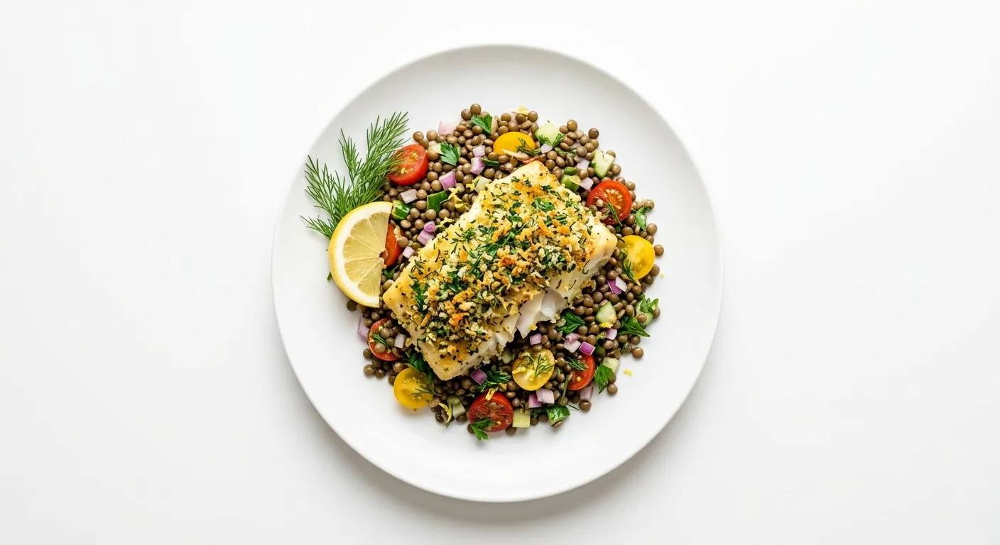 Herb-Crusted Cod with Lentil Salad