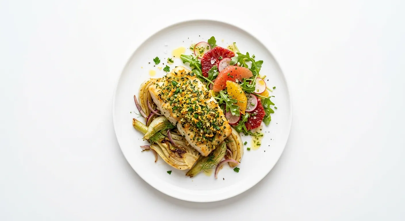Herb-Crusted Cod with Roasted Fennel and Citrus Salad