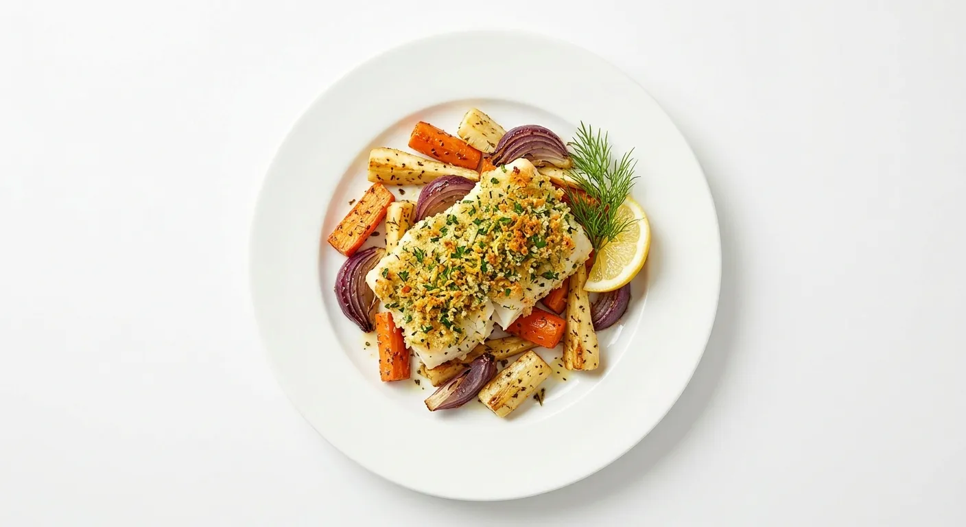 Herb-Crusted Cod with Roasted Root Vegetables