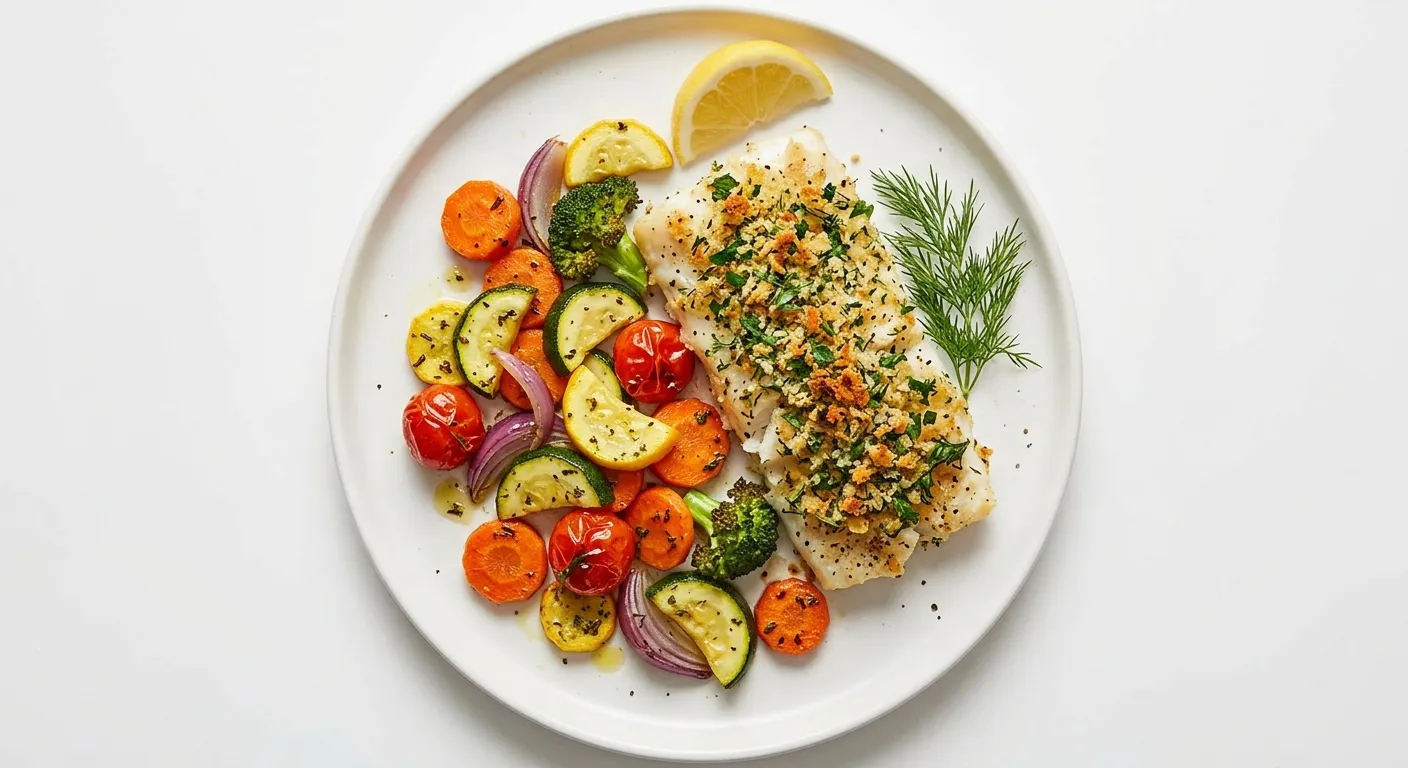 Herb-Crusted Cod with Autumn Vegetable Medley