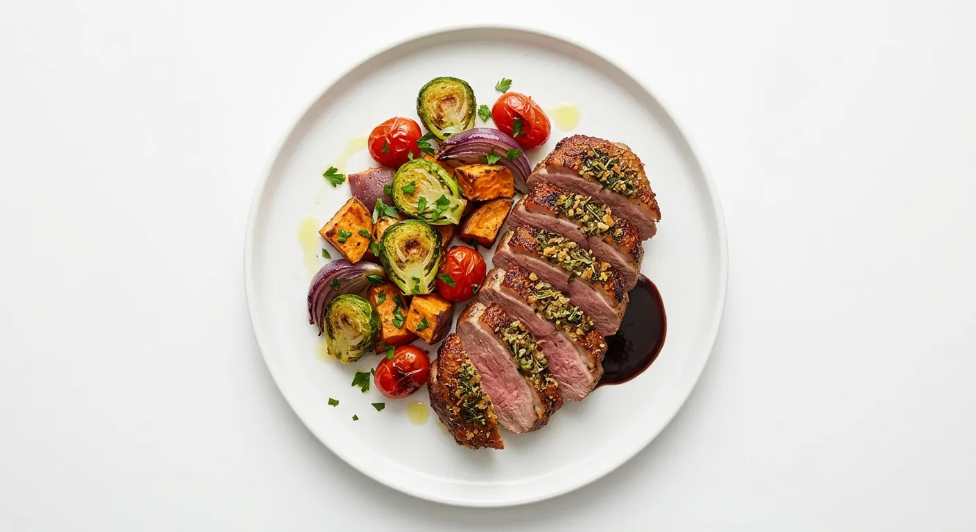 Herb-Crusted Duck Breast with Roasted Autumn Vegetables