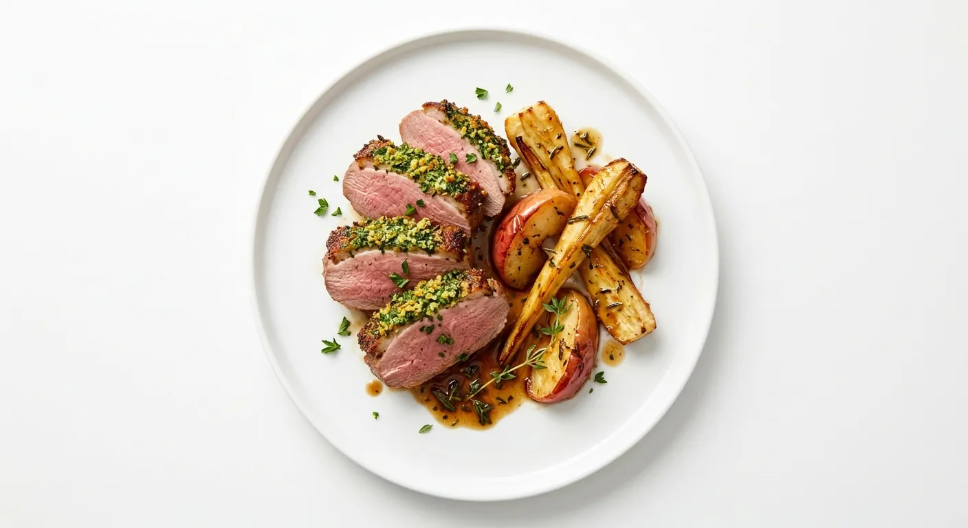 Autumn Herb-Crusted Duck with Roasted Parsnip and Apple