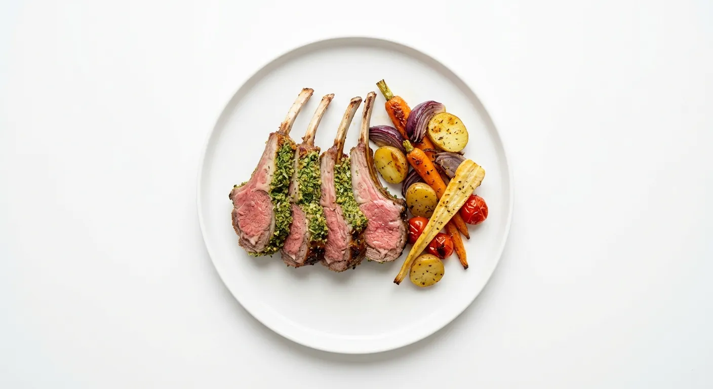 Herb-Crusted Lamb Rack with Roasted Winter Vegetables
